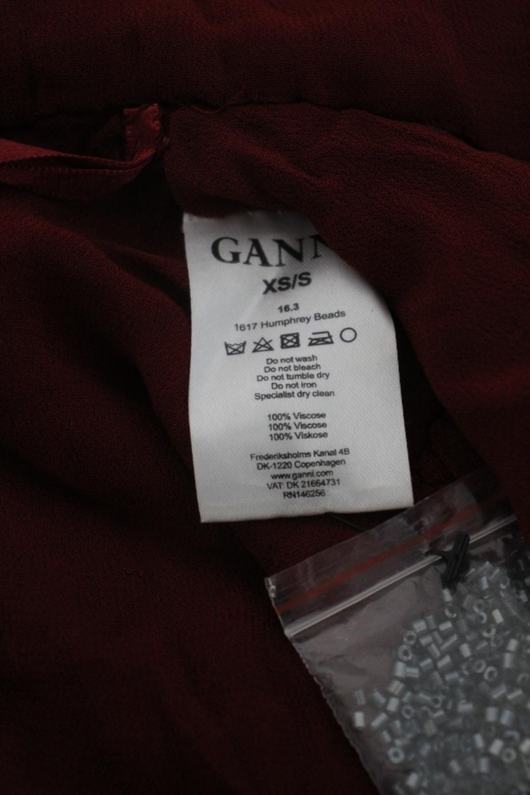 GANNI Ladies Cabernet Red Striped Humphrey Beads Cropped Top Size XS/S NEW