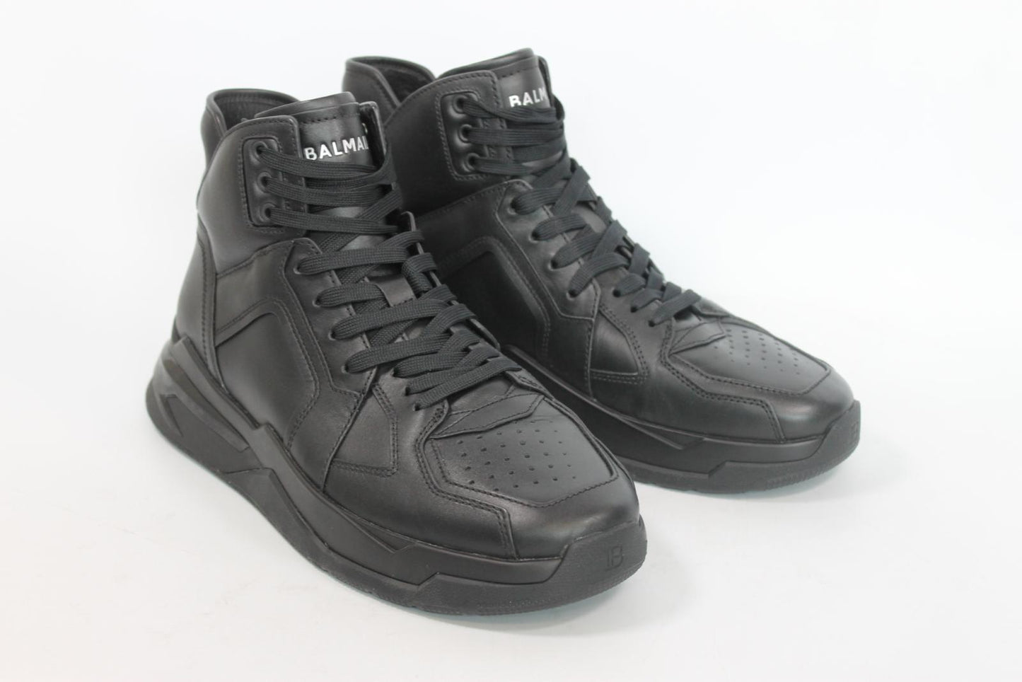 BALMAIN Men's Black Leather High-Top Trainers EU44 UK10 NEW