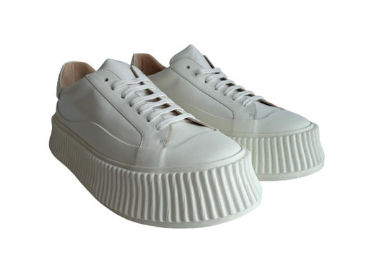 JIL SANDER Ladies White Leather Lace-Up Low-Top Platform Trainers EU39 UK6 NEW