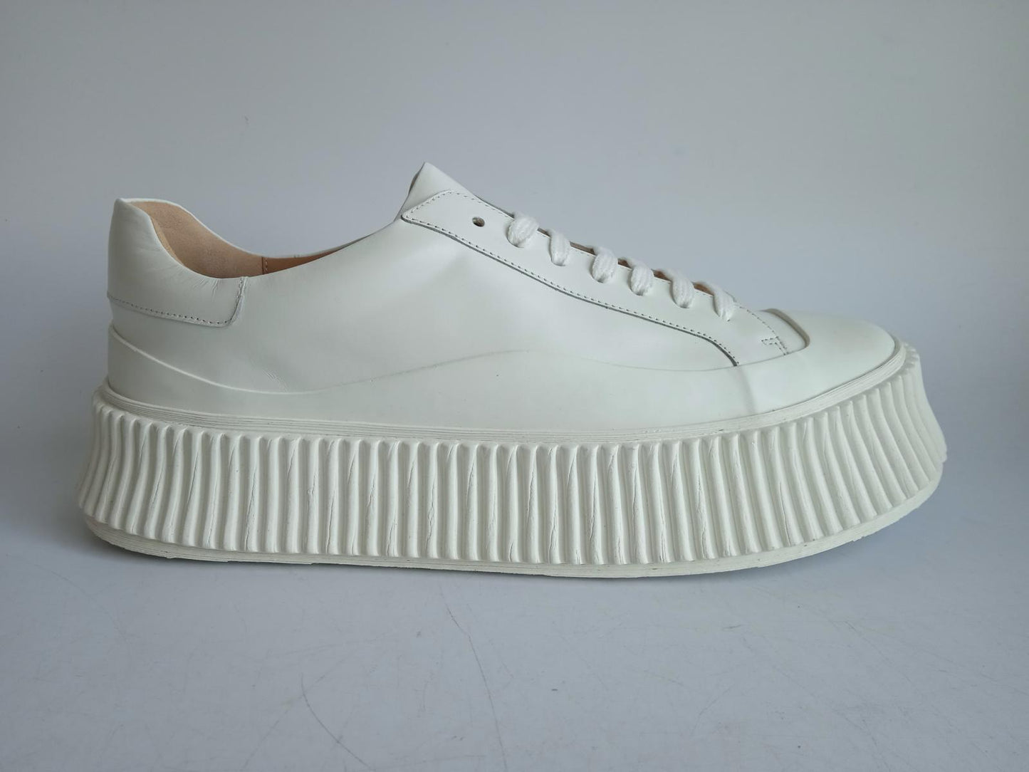 JIL SANDER Ladies White Leather Lace-Up Low-Top Platform Trainers EU39 UK6 NEW