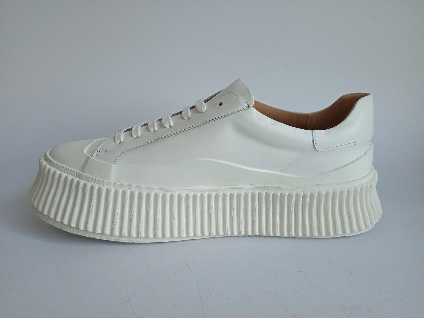 JIL SANDER Ladies White Leather Lace-Up Low-Top Platform Trainers EU39 UK6 NEW