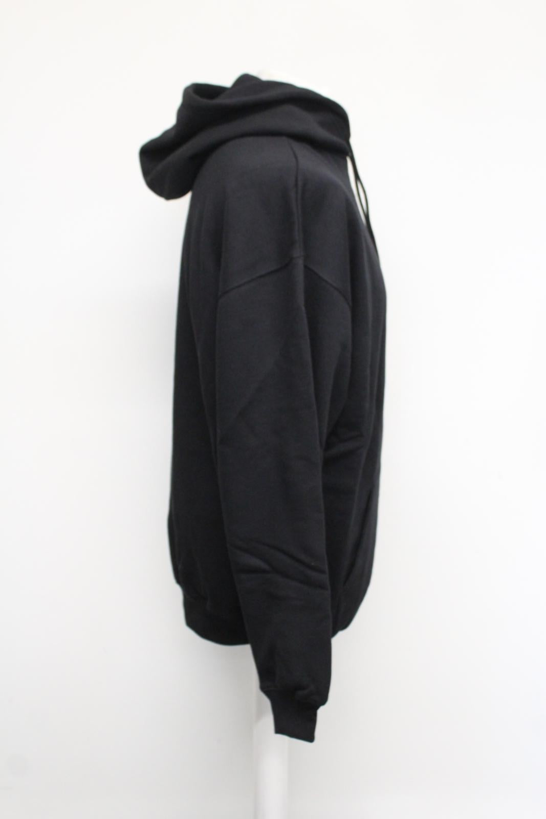 BALENCIAGA Men's Black Sponsor Logo Oversized Pullover Cotton Hoodie S NEW
