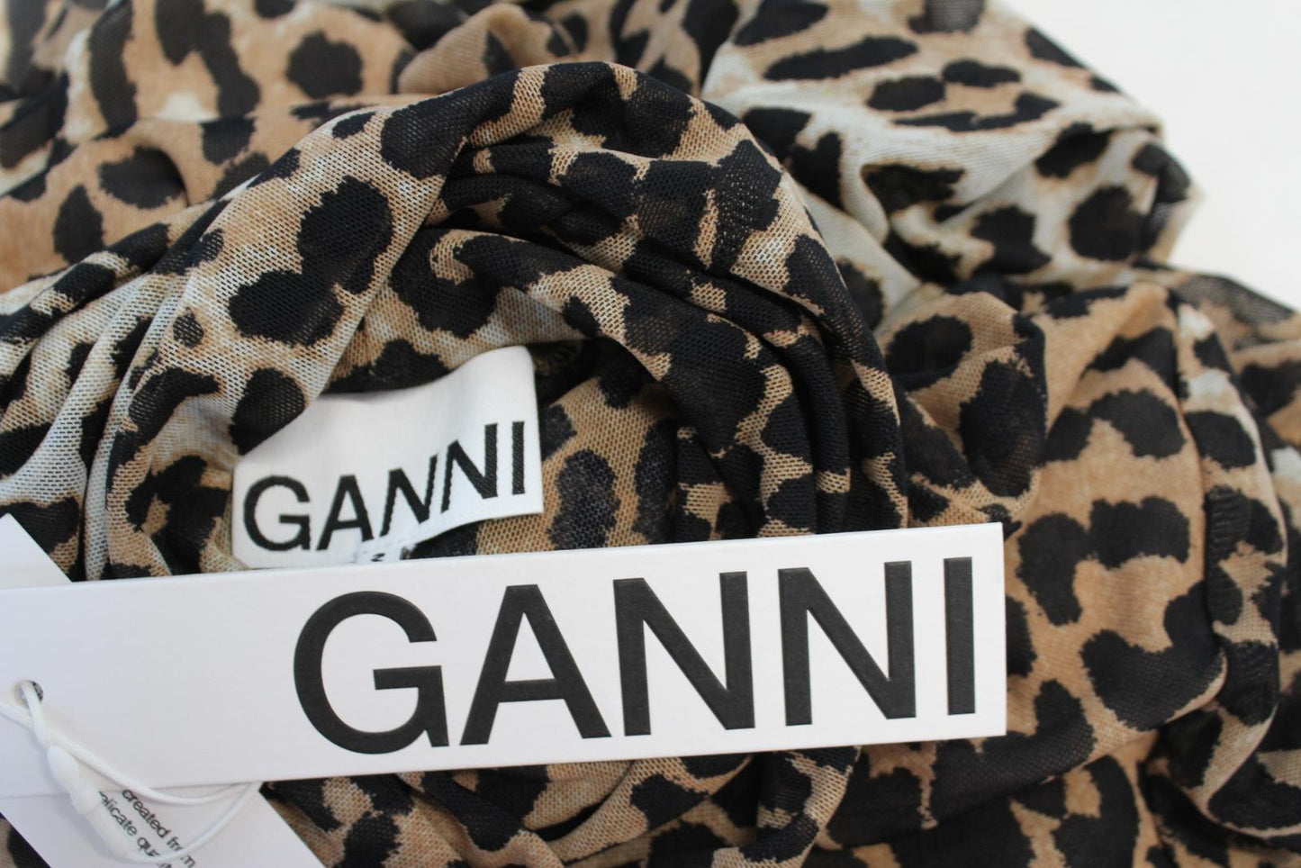 GANNI Ladies T2702 Brown Black Mesh Leopard Print Long Sleeve Top EU34 UK6 BNWT
