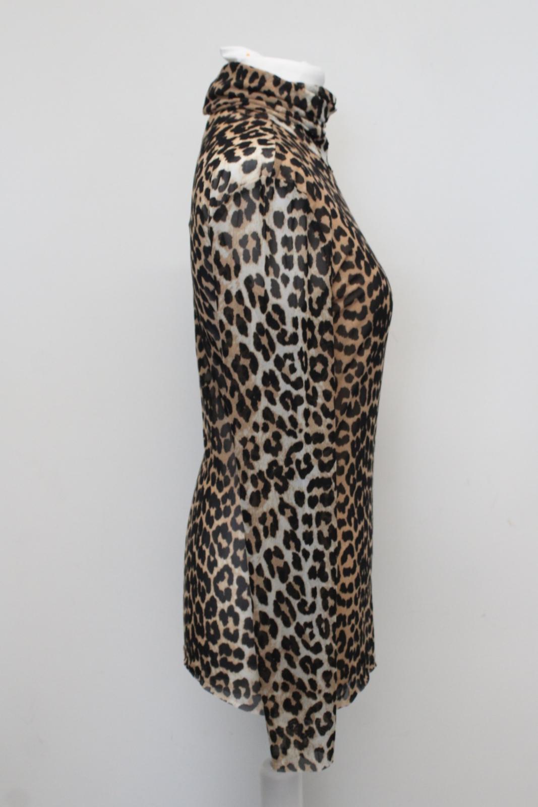 GANNI Ladies T2702 Brown Black Mesh Leopard Print Long Sleeve Top EU38 UK10 BNWT