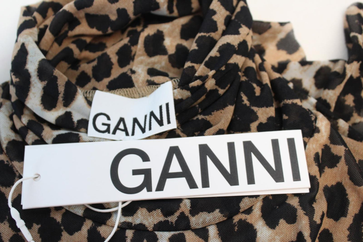 GANNI Ladies T2702 Brown Black Mesh Leopard Print Long Sleeve Top EU38 UK10 BNWT