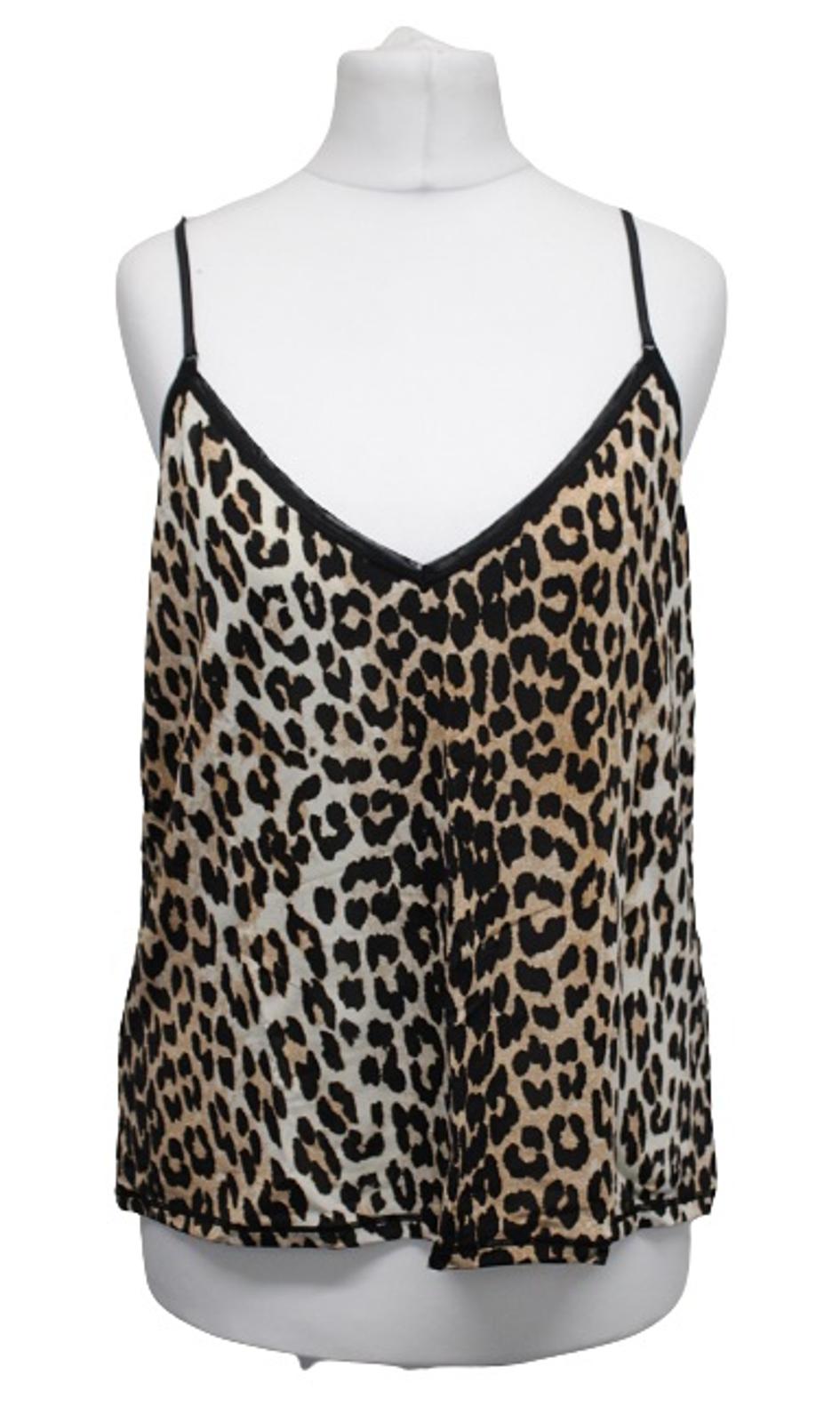 GANNI Ladies A2622 Brown Black Leopard Print Slip Stretch Tank Top L BNWT