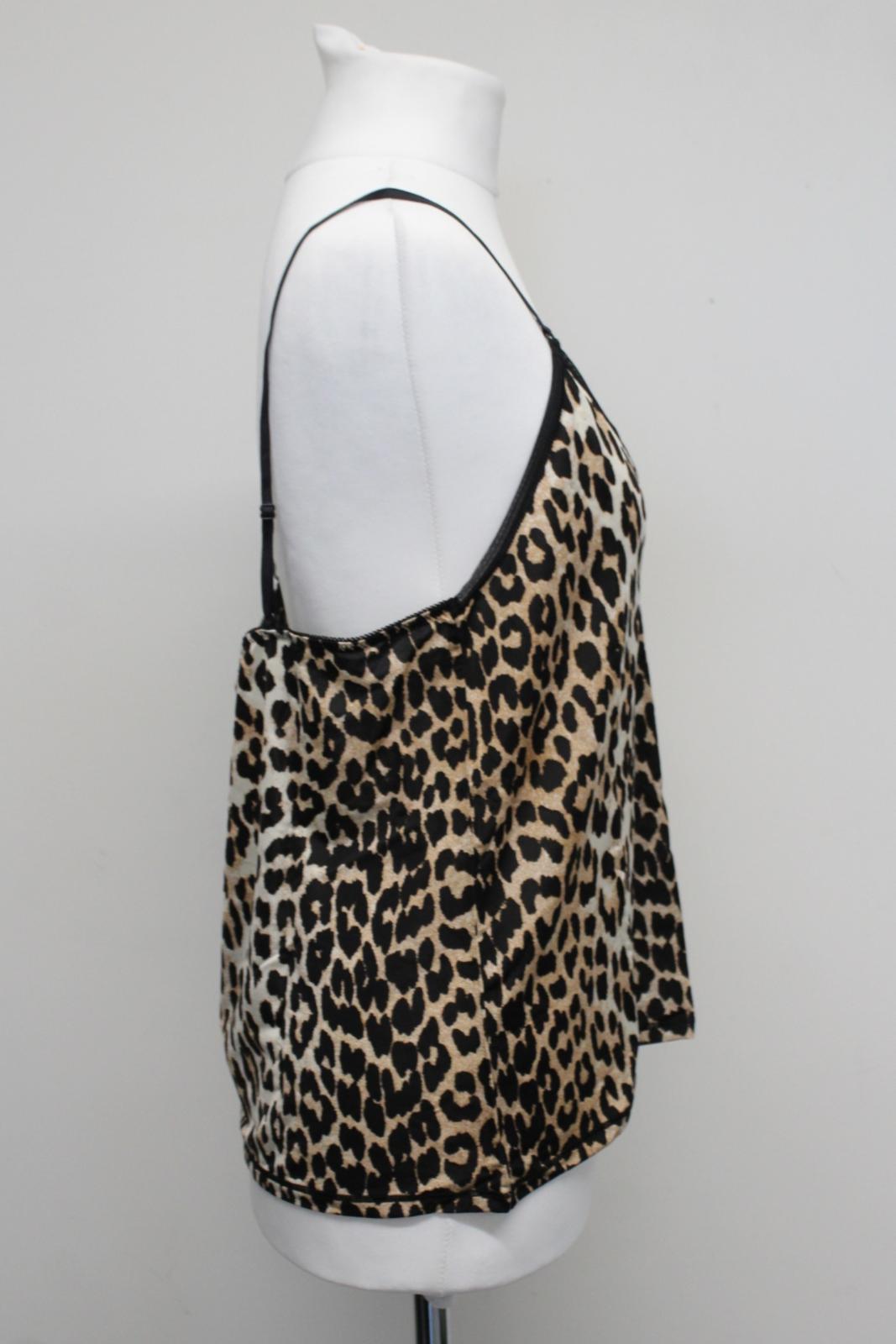 GANNI Ladies A2622 Brown Black Leopard Print Slip Stretch Tank Top L BNWT