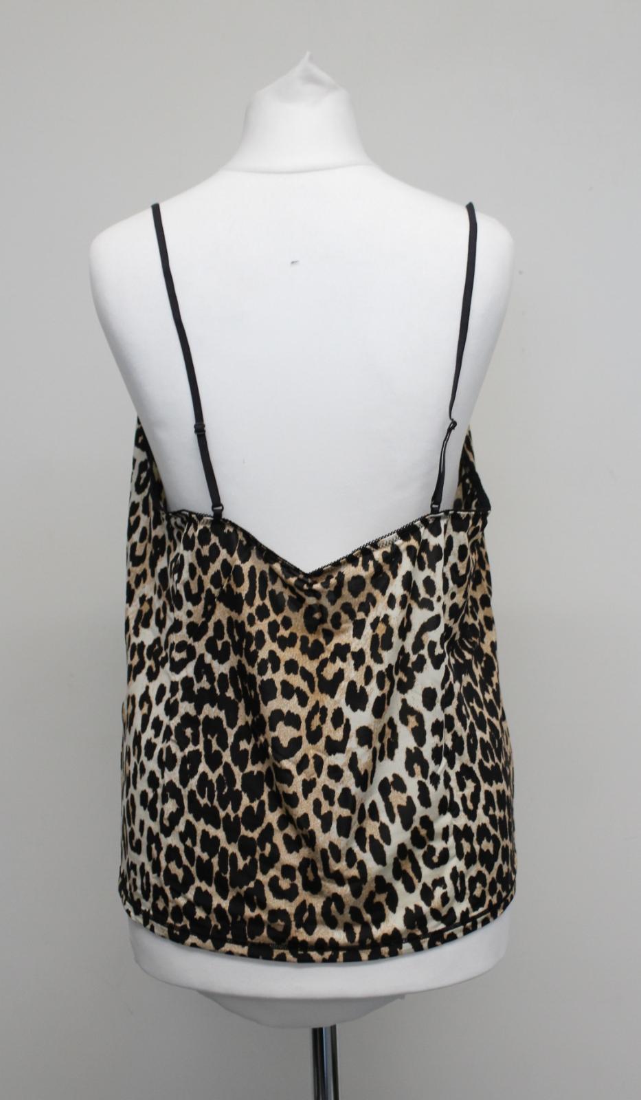 GANNI Ladies A2622 Brown Black Leopard Print Slip Stretch Tank Top L BNWT