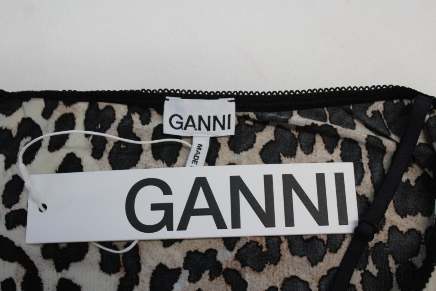 GANNI Ladies A2622 Brown Black Leopard Print Slip Stretch Tank Top L BNWT