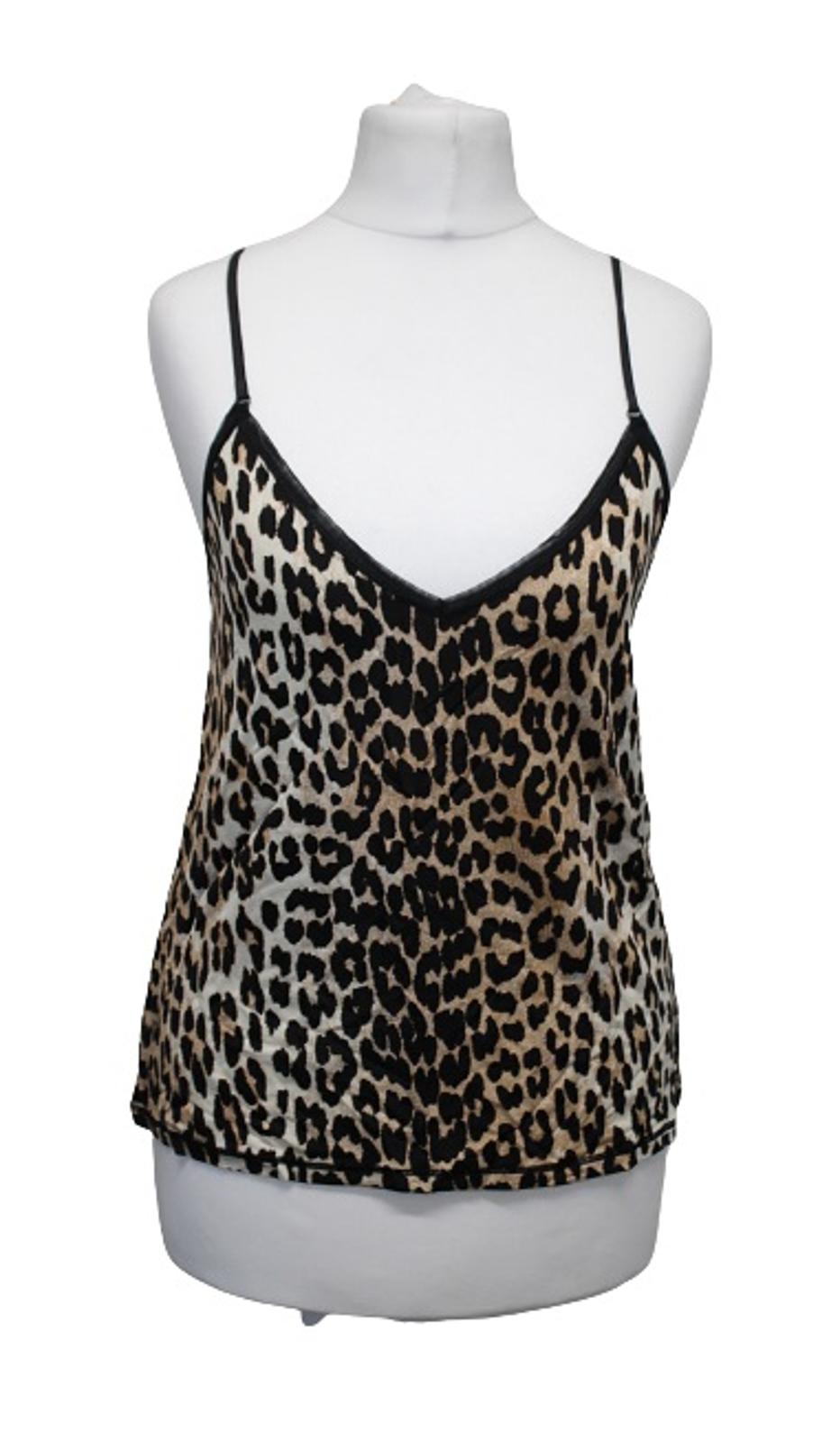 GANNI Ladies A2622 Brown Black Leopard Print Slip Stretch Tank Top S BNWT