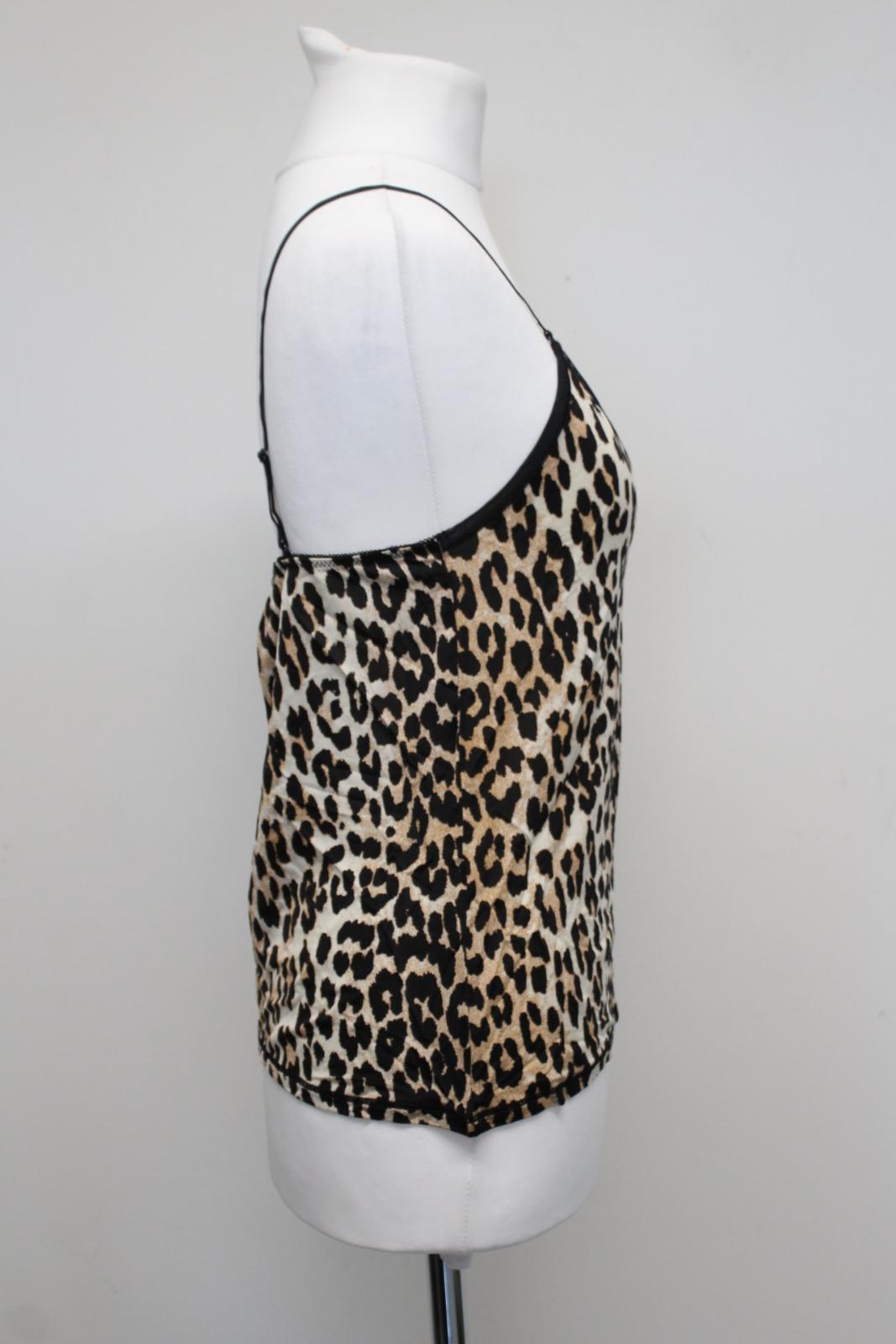 GANNI Ladies A2622 Brown Black Leopard Print Slip Stretch Tank Top S BNWT