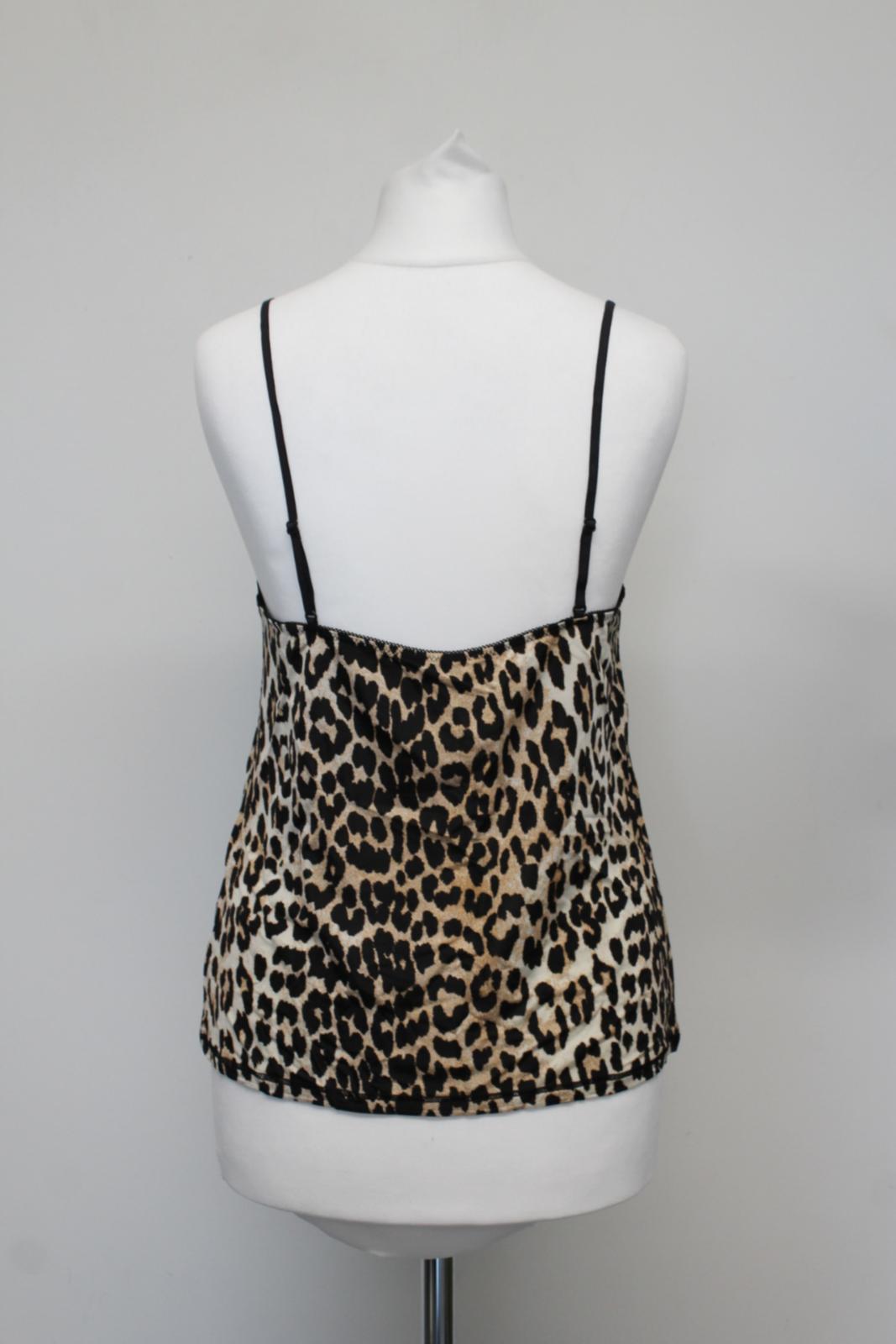 GANNI Ladies A2622 Brown Black Leopard Print Slip Stretch Tank Top S BNWT