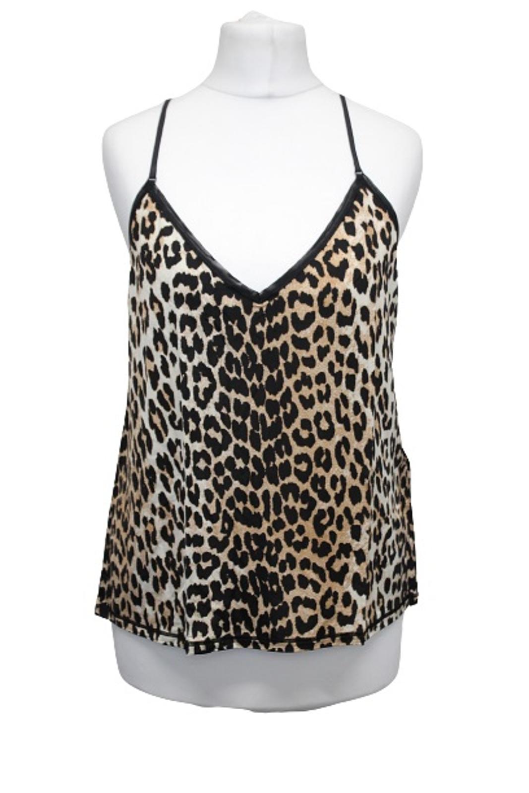 GANNI Ladies A2622 Brown Black Leopard Print Slip Stretch Tank Top M BNWT