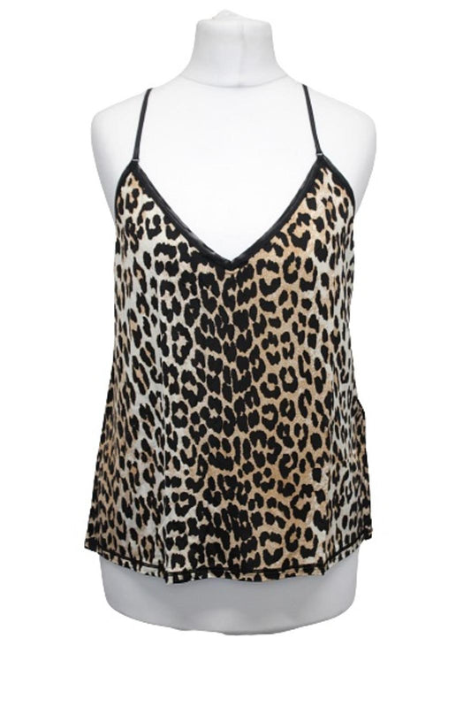 GANNI Ladies A2622 Brown Black Leopard Print Slip Stretch Tank Top M BNWT
