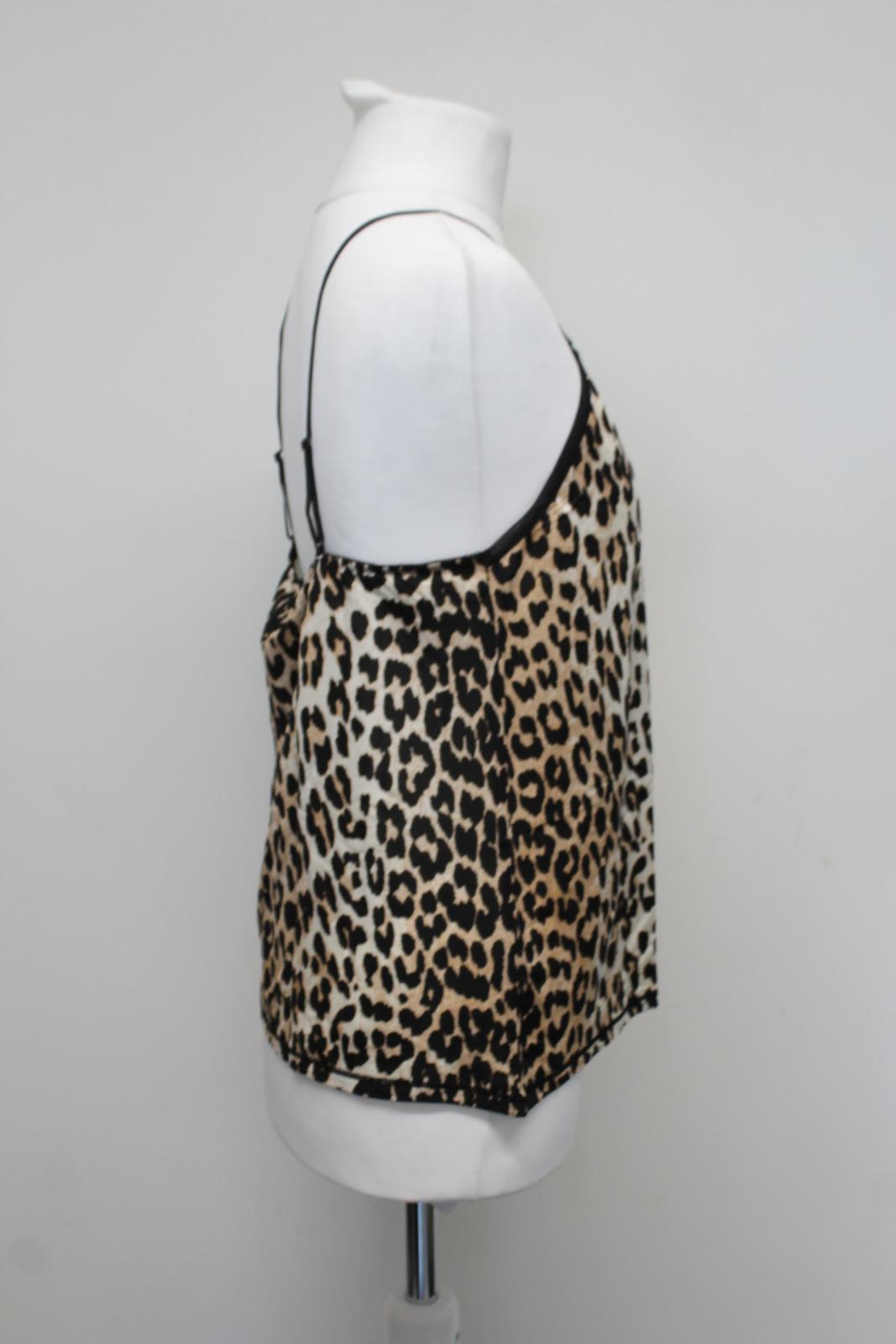 GANNI Ladies A2622 Brown Black Leopard Print Slip Stretch Tank Top M BNWT