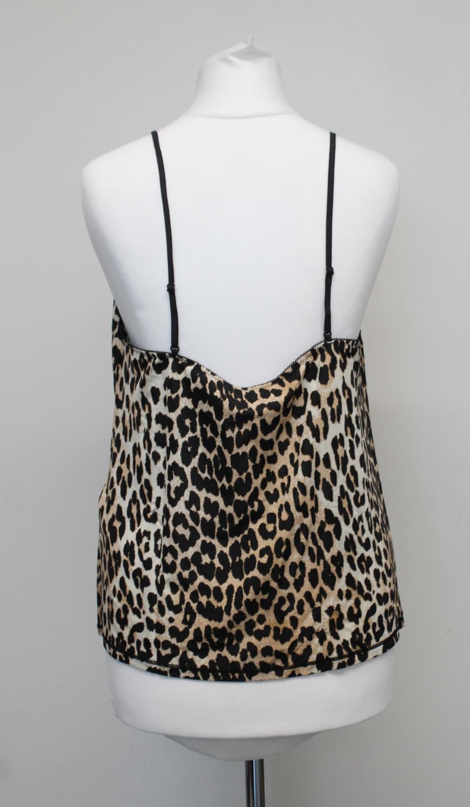 GANNI Ladies A2622 Brown Black Leopard Print Slip Stretch Tank Top M BNWT