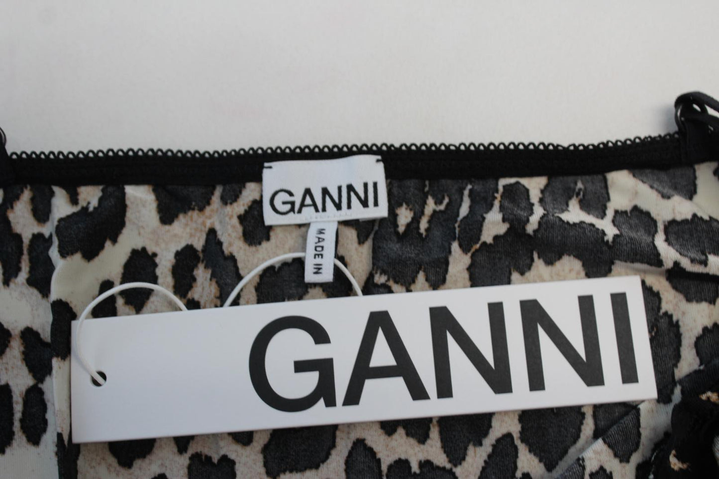 GANNI Ladies A2622 Brown Black Leopard Print Slip Stretch Tank Top M BNWT