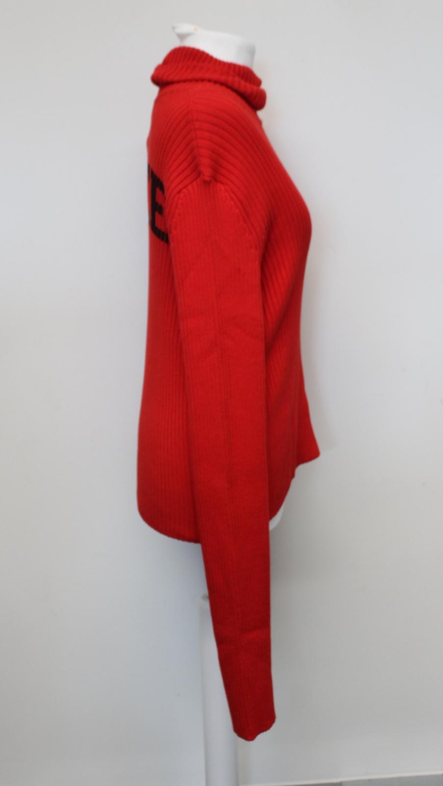 BALENCIAGA Ladies Red Ribbed Free logo Roll Neck Pullover Cotton Jumper XS BNWT