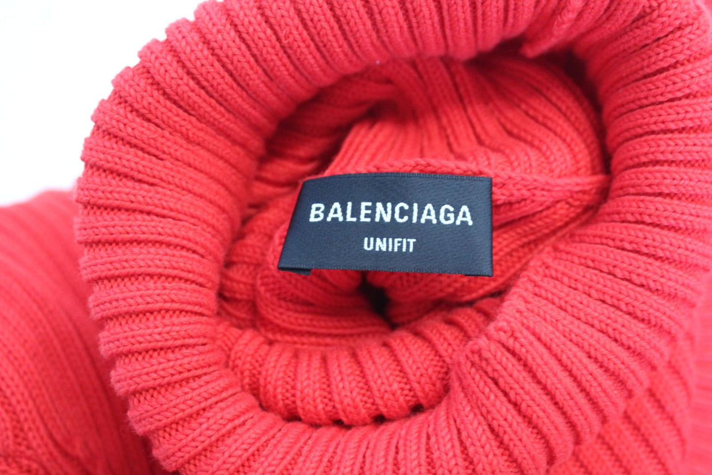BALENCIAGA Ladies Red Ribbed Free logo Roll Neck Pullover Cotton Jumper XS BNWT