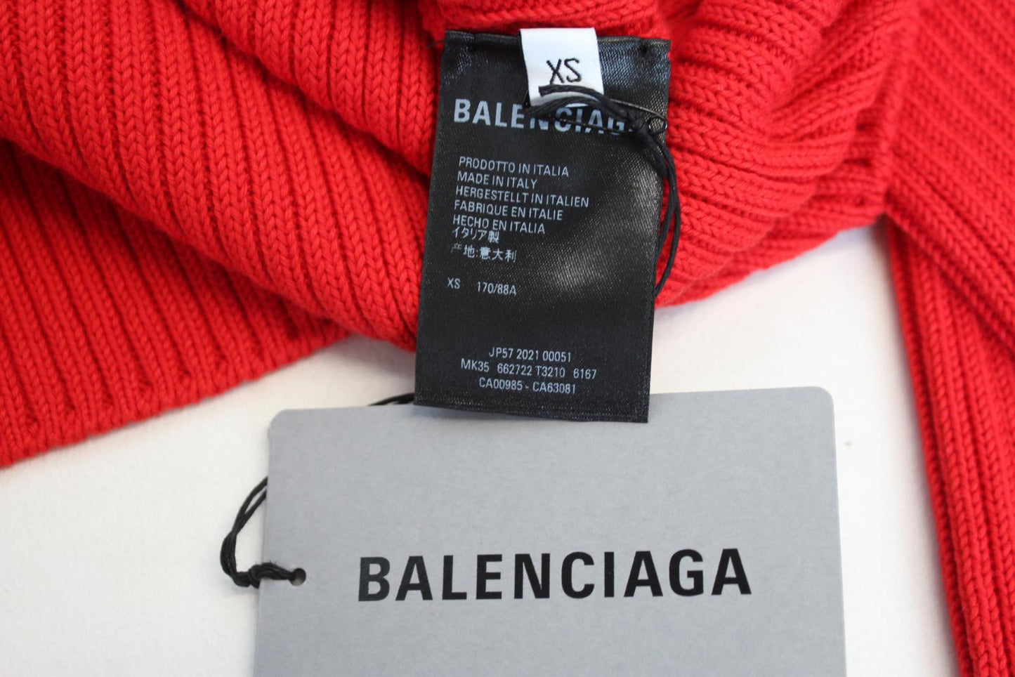 BALENCIAGA Ladies Red Ribbed Free logo Roll Neck Pullover Cotton Jumper XS BNWT