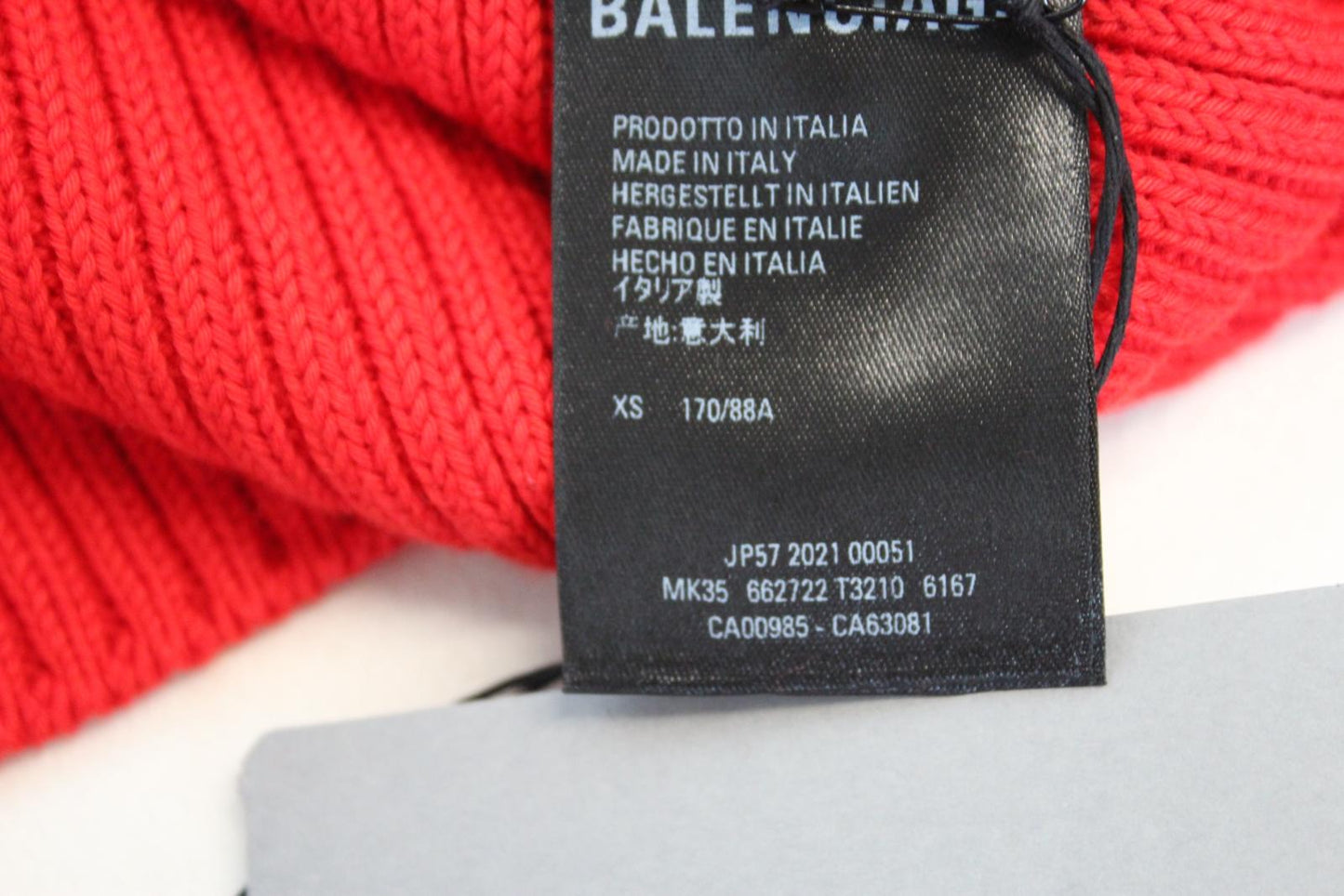 BALENCIAGA Ladies Red Ribbed Free logo Roll Neck Pullover Cotton Jumper XS BNWT