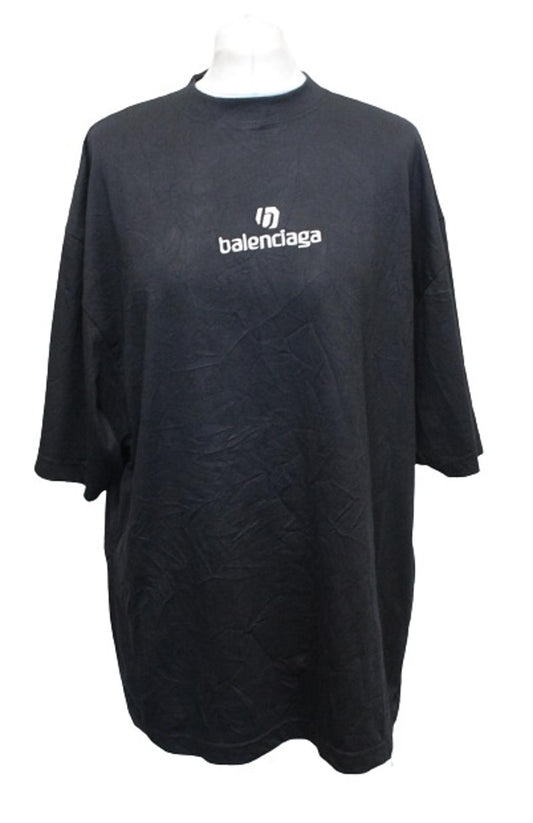 BALENCIAGA Unisex Black White Sponsor Logo Short Sleeve Oversized T-Shirt XS NEW