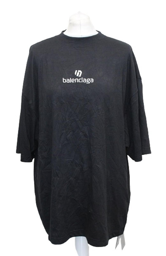 BALENCIAGA Unisex Black White Sponsor Logo Short Sleeve Oversized T-Shirt S NEW