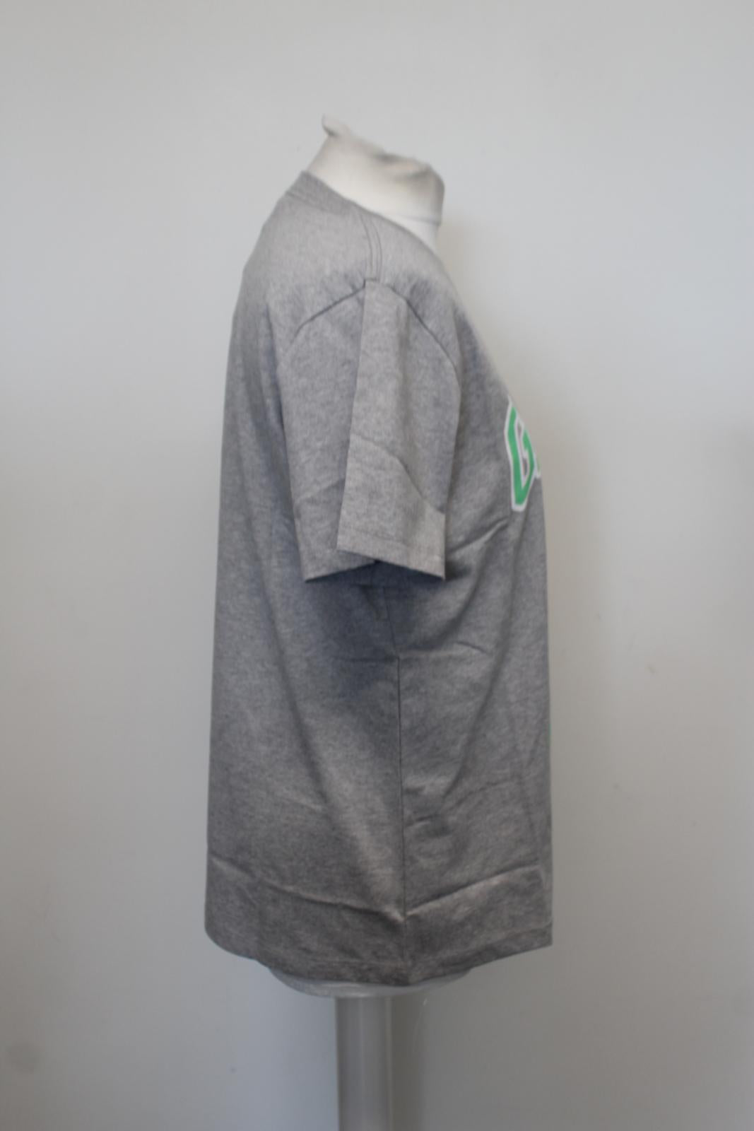 GANNI Ladies T2693 Paloma Melange Grey Green Smiley Cotton Blend T-Shirt XS BNWT