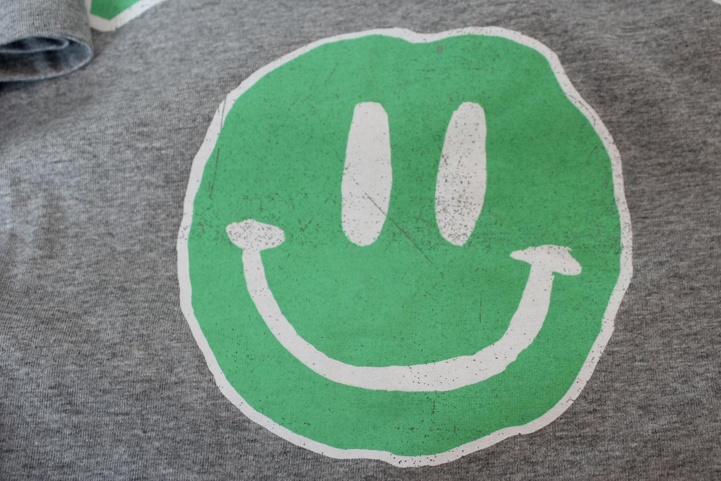 GANNI Ladies T2693 Paloma Melange Grey Green Smiley Cotton Blend T-Shirt XS BNWT