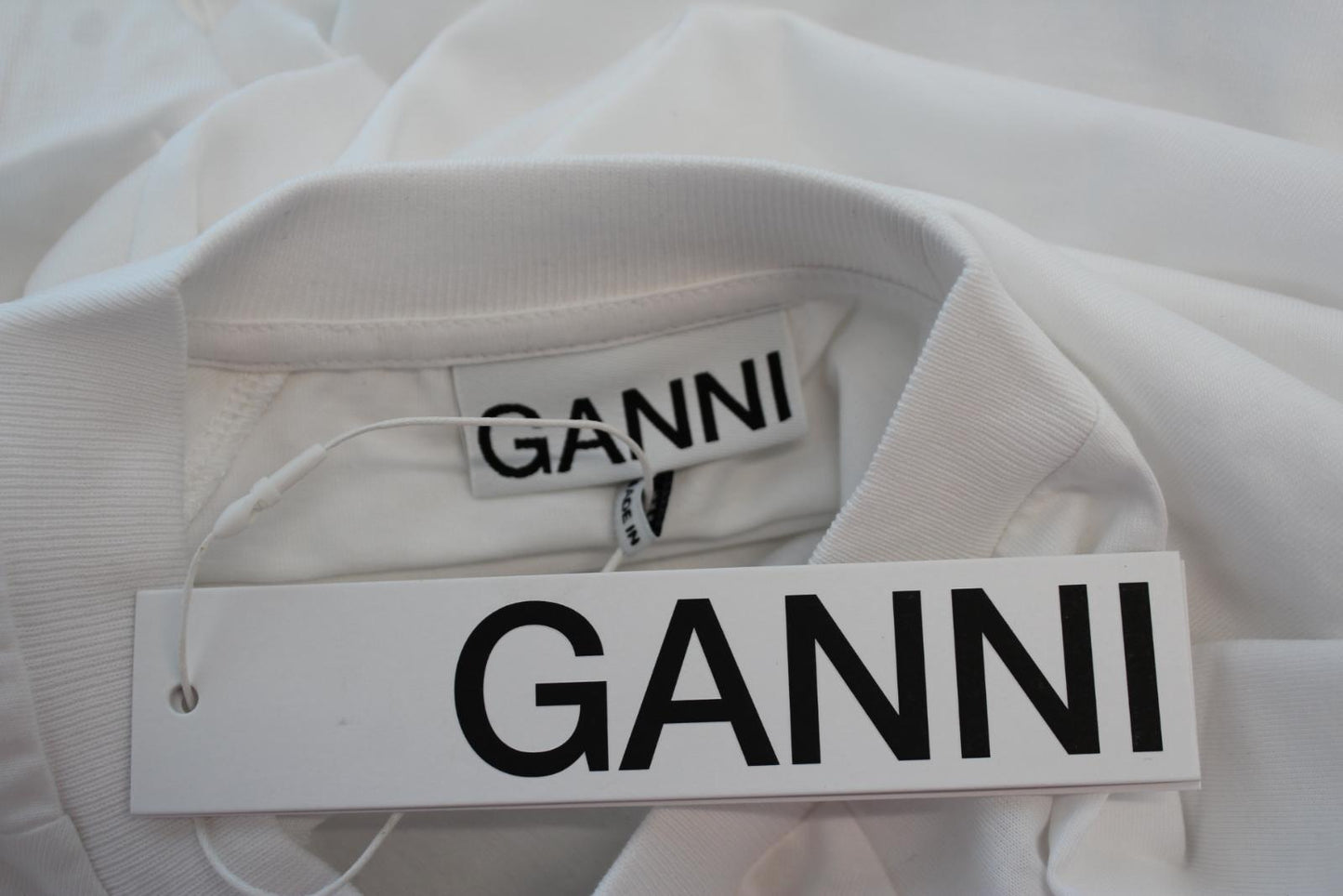 GANNI Ladies T2724 Bright White Cotton 3/4 Sleeve Oversized T-Shirt 2XS/XS BNWT