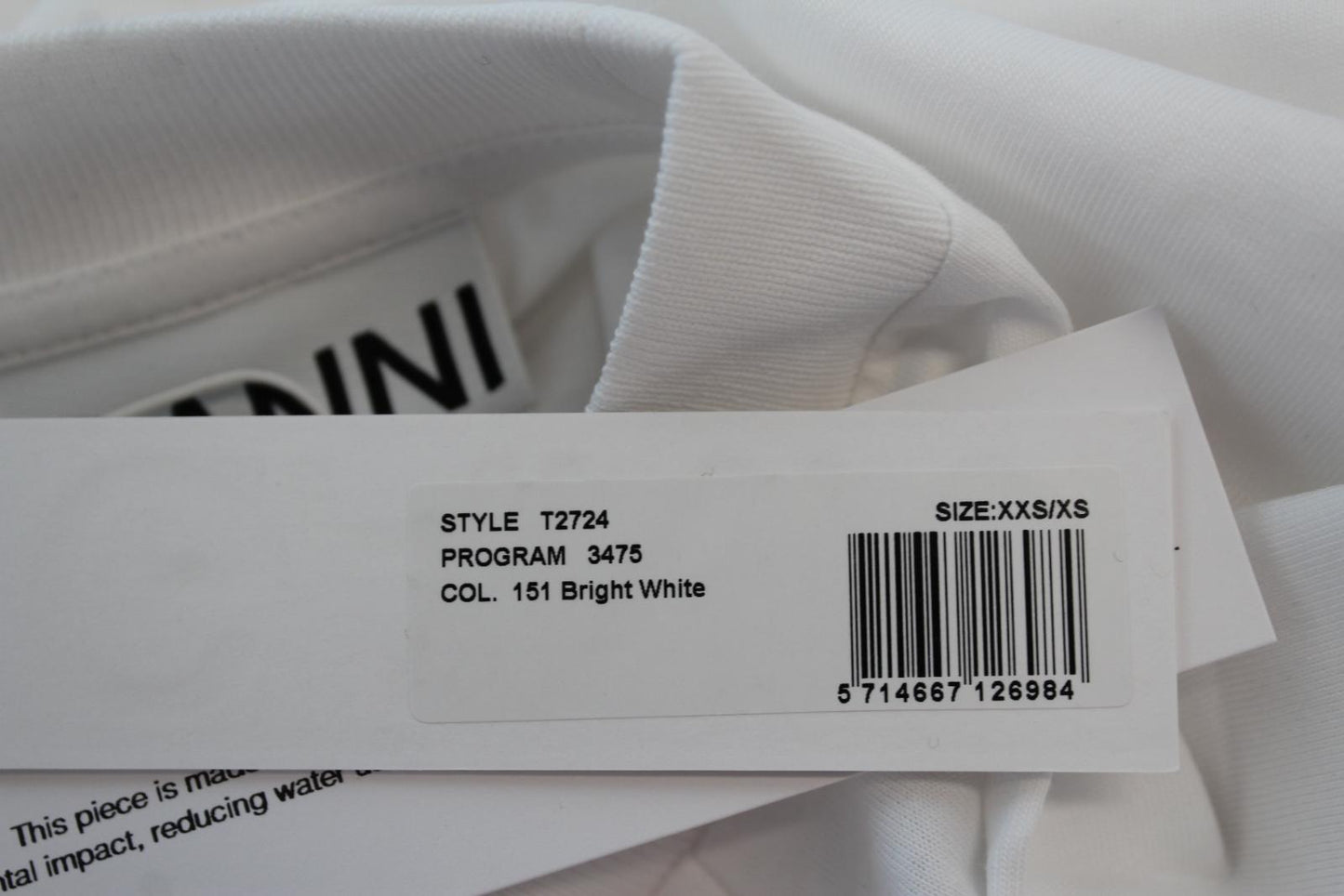GANNI Ladies T2724 Bright White Cotton 3/4 Sleeve Oversized T-Shirt 2XS/XS BNWT