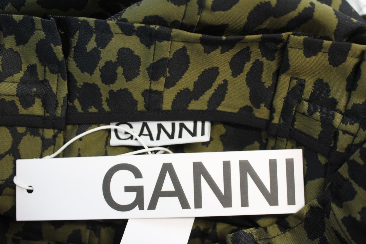 GANNI Ladies F5426 Olive Drab Green Black Leopard Print Skirt EU38 UK10 BNWT