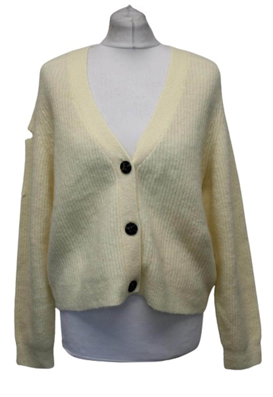 GANNI Ladies K1569 Yellow V-Neck Button Alpaca Wool Blend Cardigan M NEW