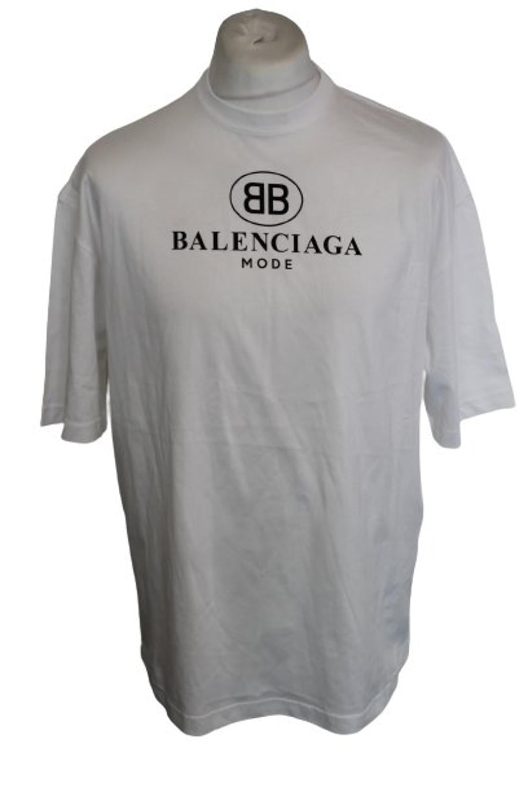 BALENCIAGA Men's White Cotton Short Sleeve Logo Print T-Shirt Size L NEW
