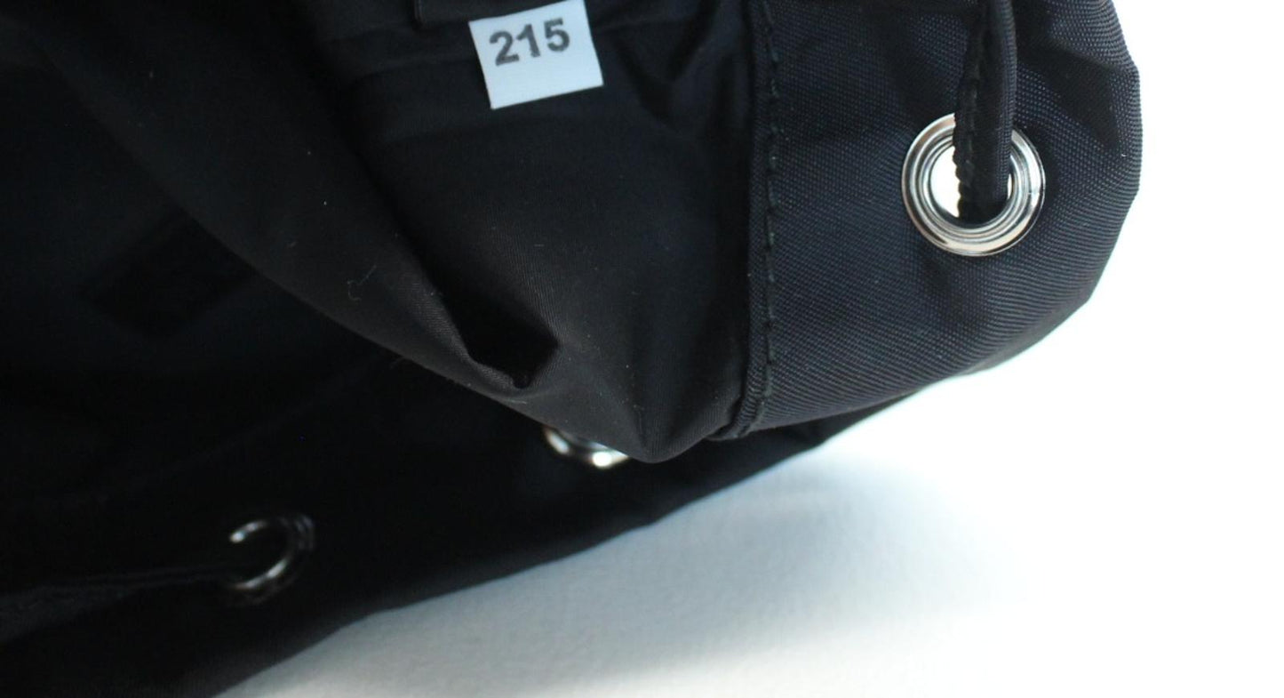 PRADA Ladies Vela Black Nylon Triangle Logo Drawstring Bucket Pouch Bag OS NEW