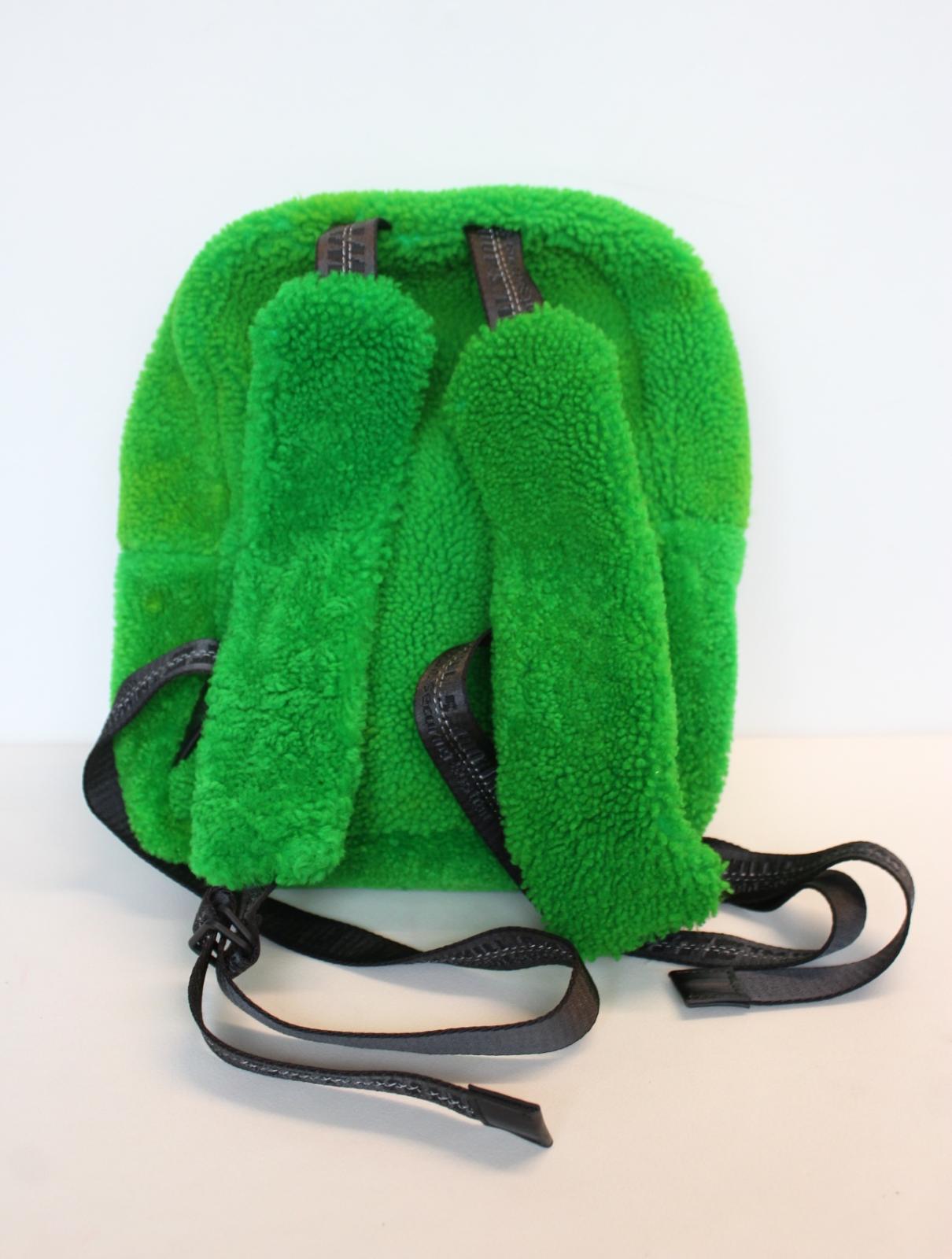 OFF-WHITE Men's Green Zip Fuzzy Fur Binder Mini Backpack Bag 23 x 30 x 12cm NEW