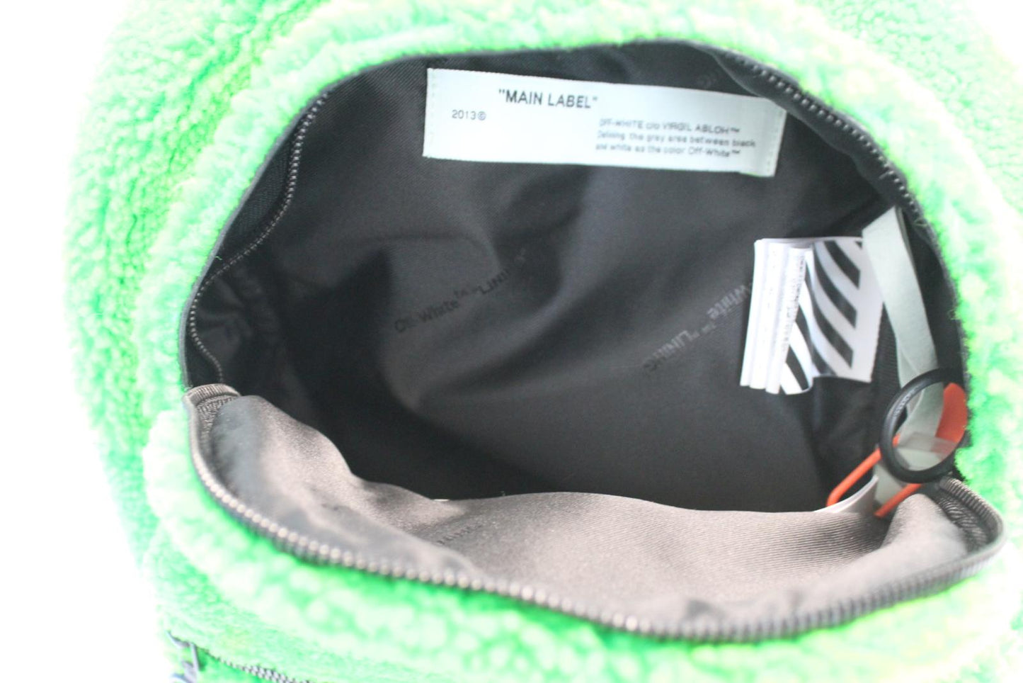 OFF-WHITE Men's Green Zip Fuzzy Fur Binder Mini Backpack Bag 23 x 30 x 12cm NEW
