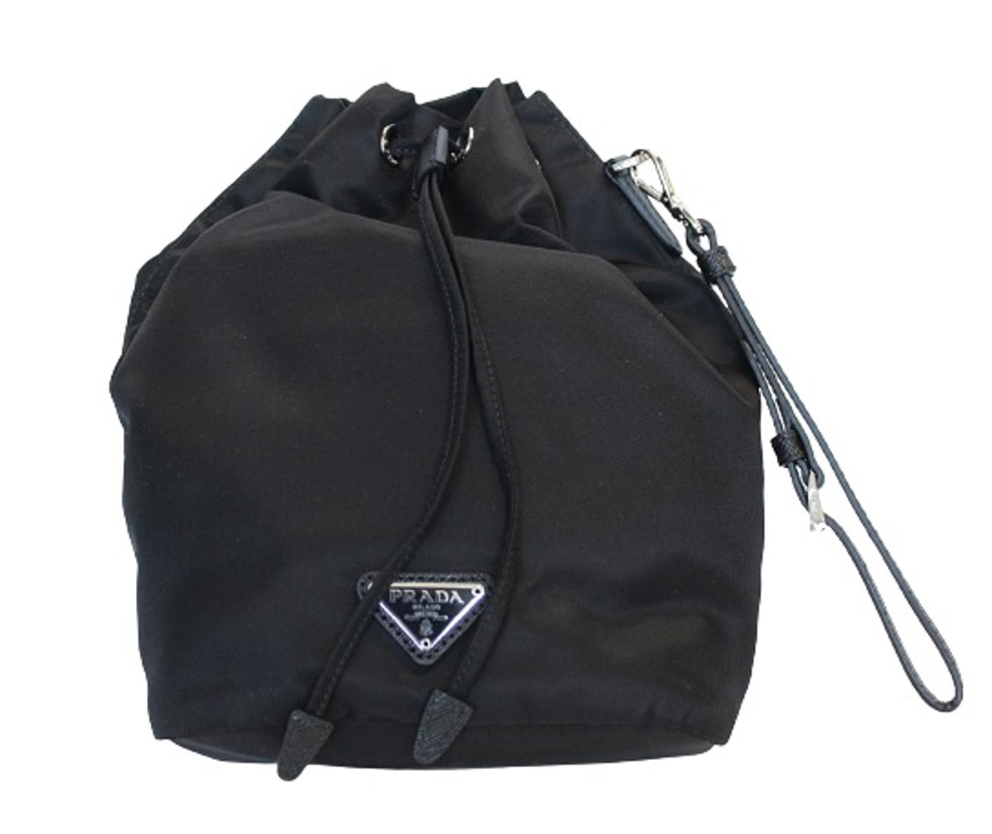 PRADA Ladies Vela Black Nylon Drawstring Bucket Pouch Bag 18 x 20 x 9cm NEW