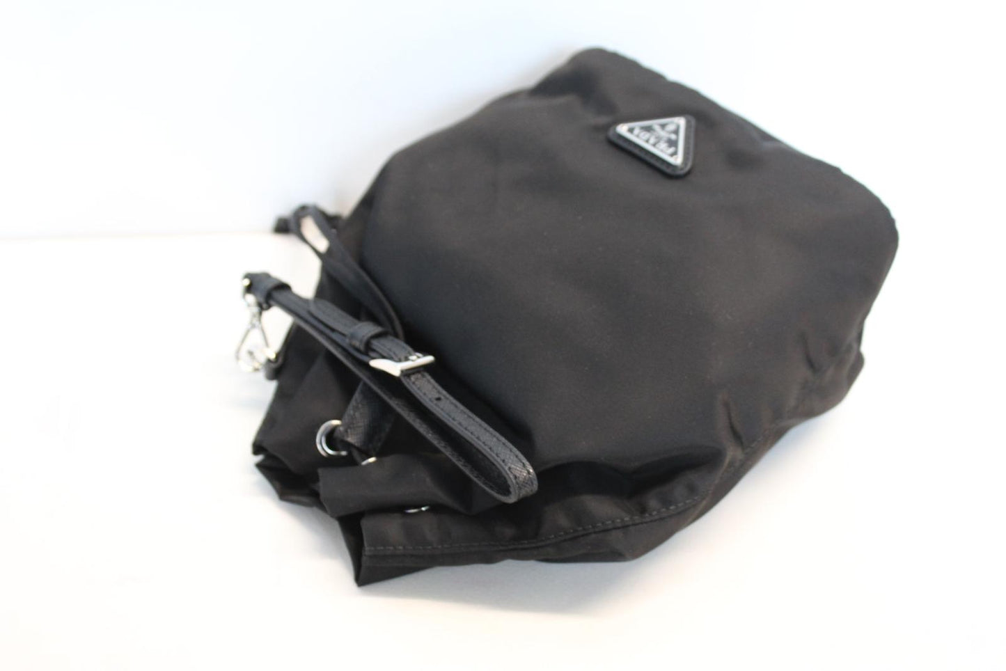 PRADA Ladies Vela Black Nylon Drawstring Bucket Pouch Bag 18 x 20 x 9cm NEW