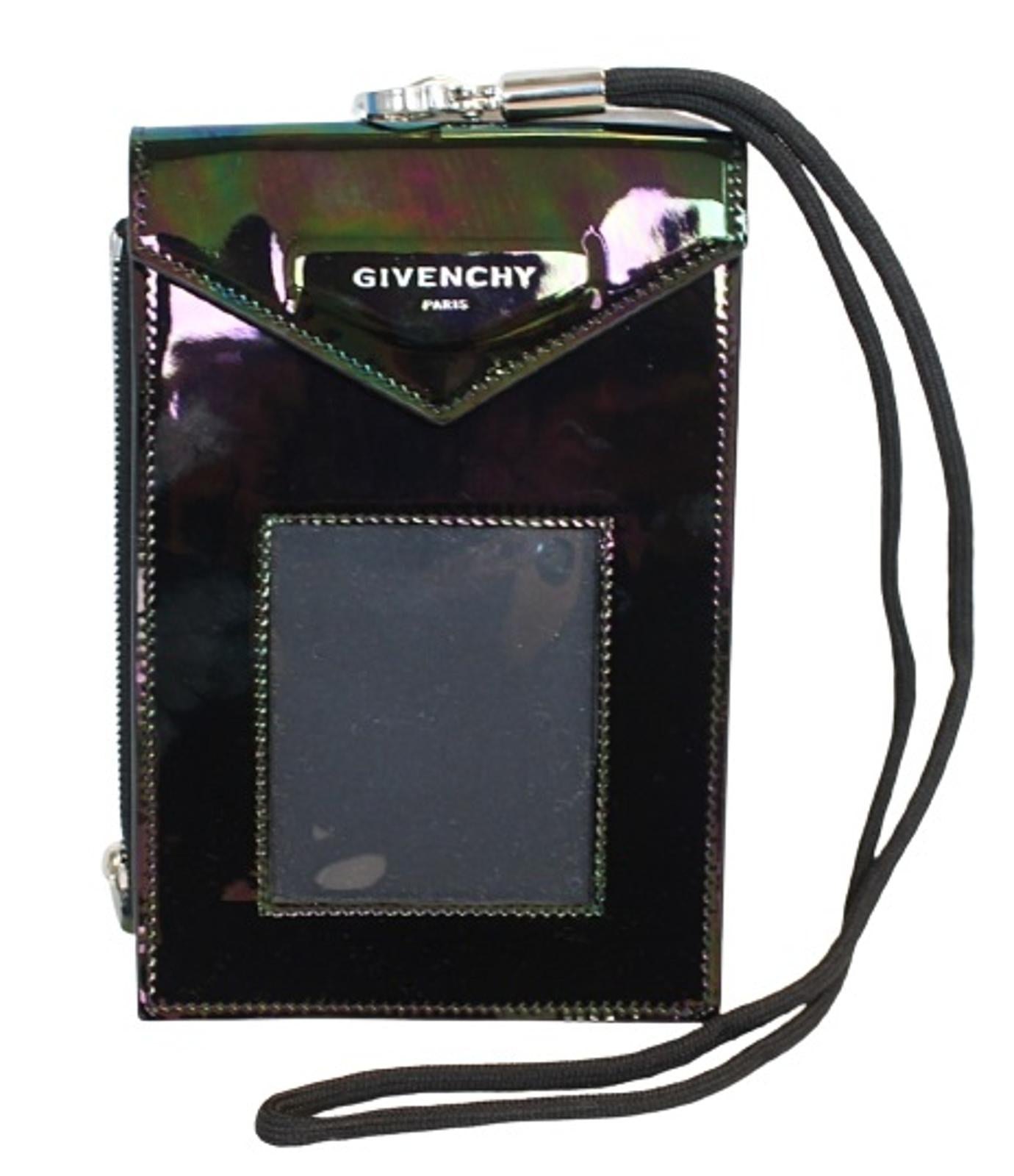 GIVENCHY Unisex Black Multi Patent Leather Neck Window Pouch Bag One Size NEW
