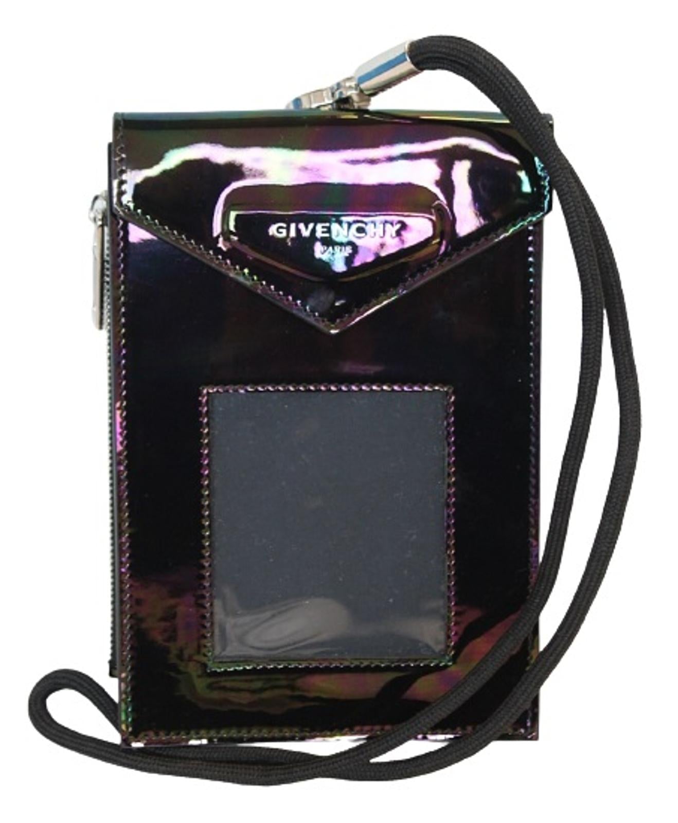 GIVENCHY Unisex Black Multi Patent Leather Neck Window Pouch 12 x 18 x 2cm NEW