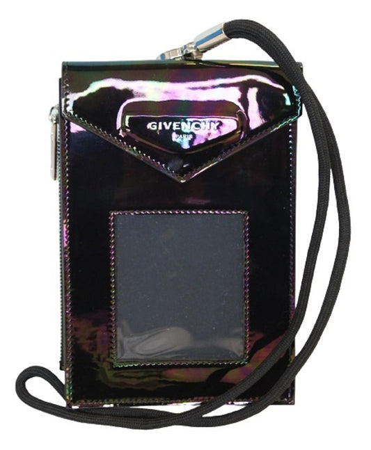 GIVENCHY Unisex Black Multi Patent Leather Neck Window Pouch 12 x 18 x 2cm NEW