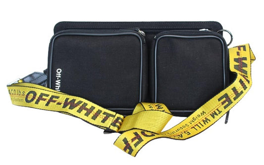 OFF-WHITE Men's Black Yellow Cordura Logo Print Crossbody Hip Belt Bag OS NEW