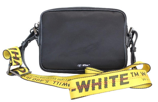 OFF-WHITE Men's Black Yellow Strap Zip Carryover Nylon Crossbody Bag OS NEW