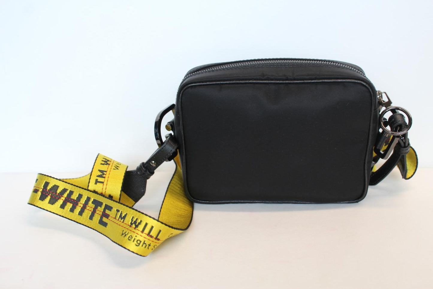 OFF-WHITE Men's Black Yellow Strap Zip Carryover Nylon Crossbody Bag OS NEW