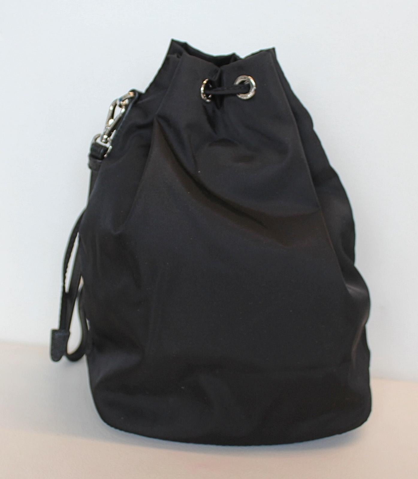 PRADA Ladies Vela Black Nylon Drawstring Bucket Pouch Bag 16 x 21 x 11cm NEW