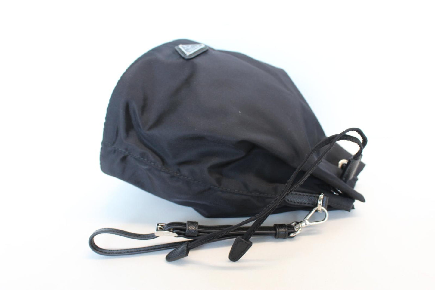 PRADA Ladies Vela Black Nylon Drawstring Bucket Pouch Bag 16 x 21 x 11cm NEW