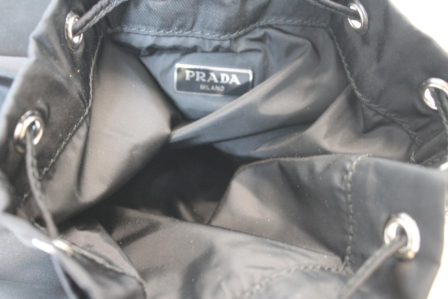 PRADA Ladies Vela Black Nylon Drawstring Bucket Pouch Bag 16 x 21 x 11cm NEW
