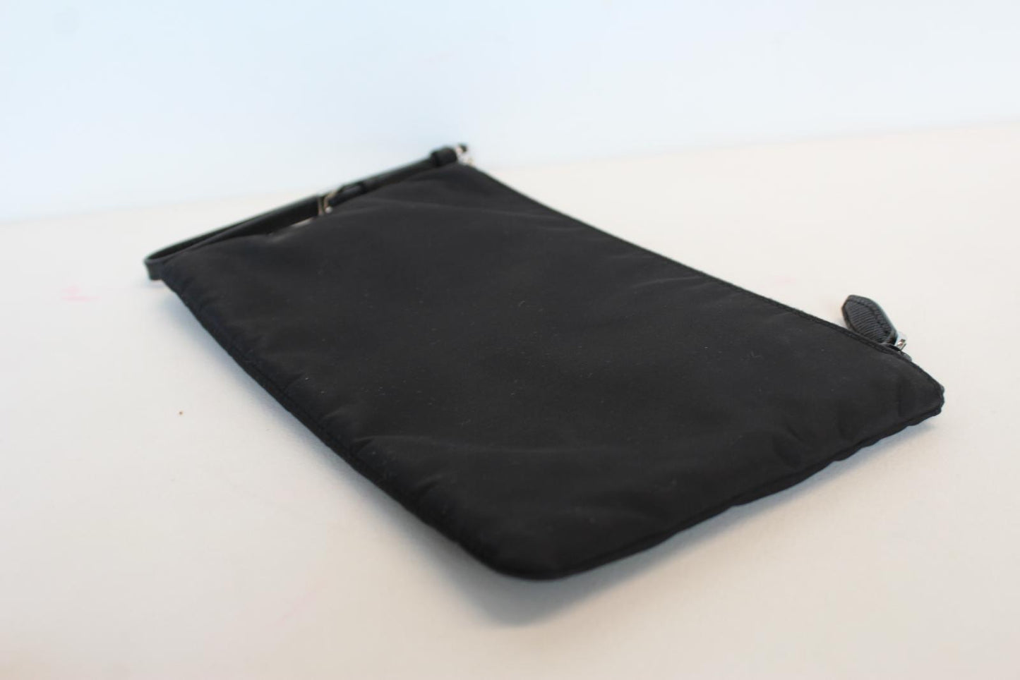 PRADA Ladies 1NH545 Black Vela Zip Logo Nylon Pouch Wristlet Clutch Bag OS NEW