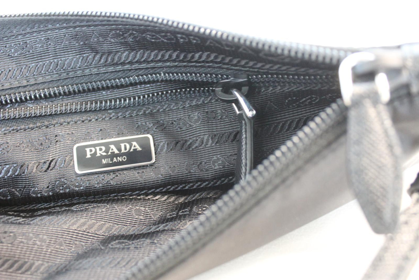 PRADA Ladies 1NH545 Black Vela Zip Logo Nylon Pouch Wristlet Clutch Bag OS NEW